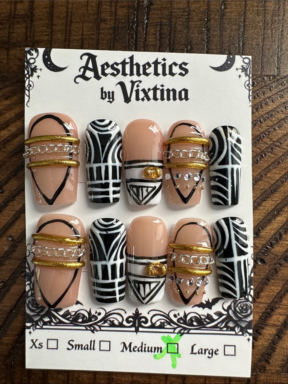 Nude & Black Geometric Press-On Nails